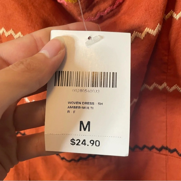 NWT forever 21 rust orange Embroidered Multicolor Striped Dress Sz medium - Picture 3 of 12